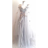 Silver with flower embroided net ballgown