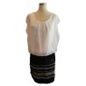 White top on black short skirt