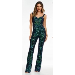 blue and green sequin pantsuit
