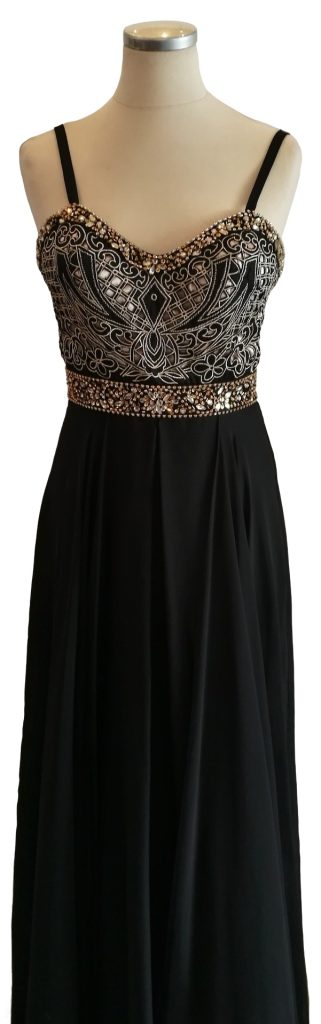 Black with gold bead bodice