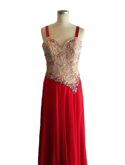 Red with Stoned Nude Bodice