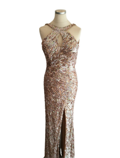 Rose gold sequin High Neck cowl back