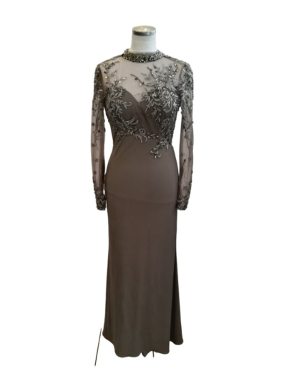 Silver Beaded Bodice Long Sleeved