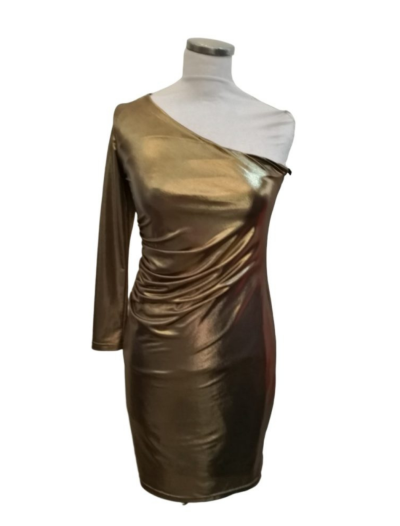 Gold One Long Sleeve Short Dress