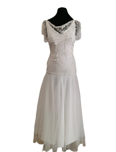 White with Beaded Lace Overlay