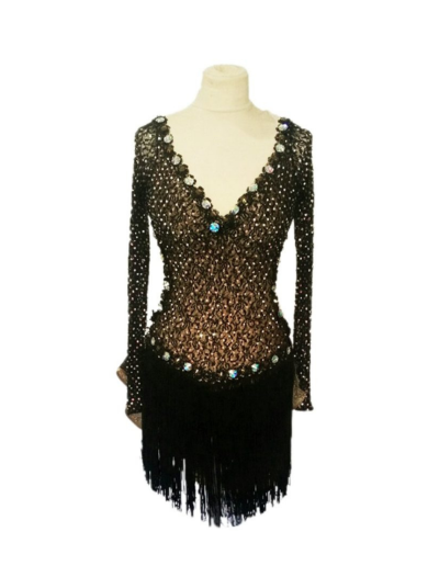 Long Sleeved Beaded Fringe Latin