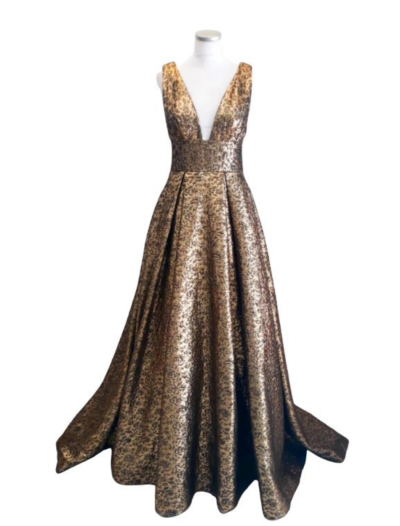 Gold and cut out corset pattern with black skirt