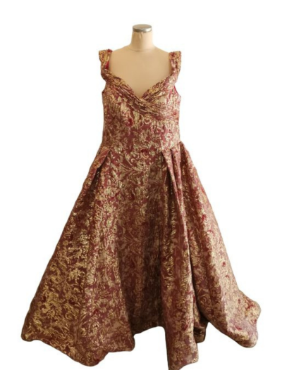 Burgundy & Gold Pattern Ballgown