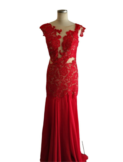 Red Lace Bodice Chiffon Skirt