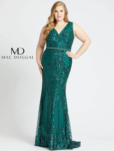 Green Beaded V Neck Dress