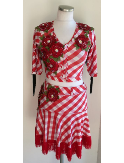 Checked 3 Piece Latin Dress with Rose Details