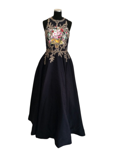 Navy with Flower Bodice