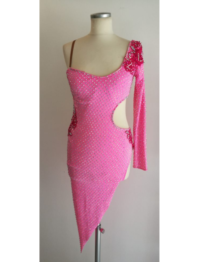 One-shoulder Long-sleeve Latin Dress