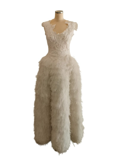 White Feather Skirt Wedding Dress