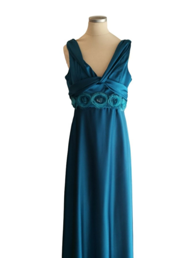 Teal Blue V Neck with Roses