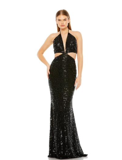 Black Beaded V Cut Out Halter