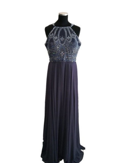 Pewter Beaded Bodice High Neck