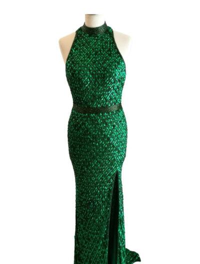 Green Beaded High Neck