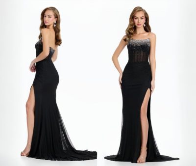 Black Boned Bodice with Silver Stoned Top Edge