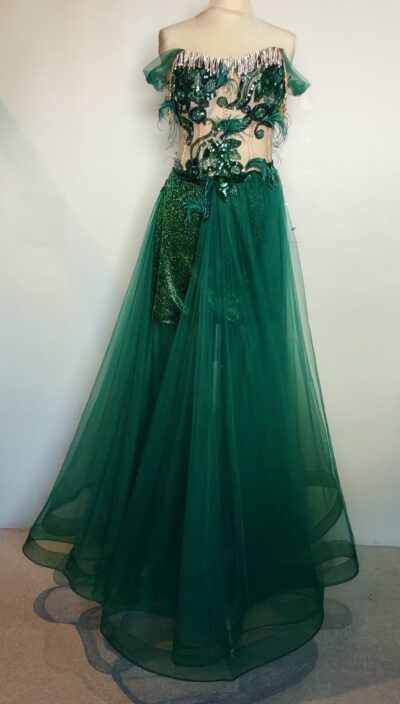 Green Lace On Nude Bodice Green Organza Skirt