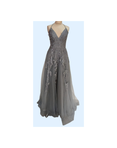 Silver Lace Bodice On Net A Line Skirt