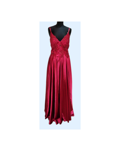 Red Lace Bodice On Satin Skirt Dress