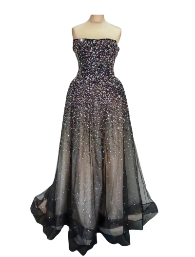 Black With Encrusted Beaded Over Nude