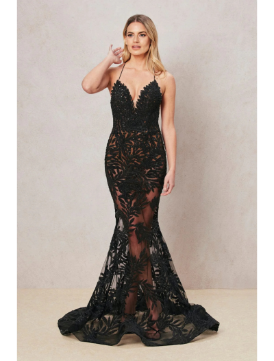 Black Sequin Leaves On Mesh Mermaid