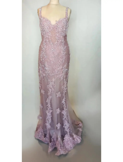 Dusty pink Beaded Lace Mermaid Gown
