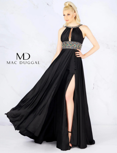 Black With Green Beaded Waist Detail
