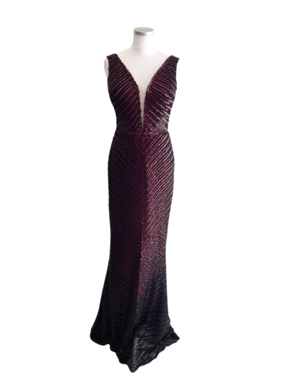 Black with Magenta Beaded Chevron Pattern