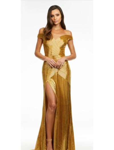 Gold beaded Off Shoulder With Slit