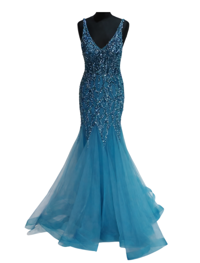 Petrol Blue Beaded Bodice mermaid skirt